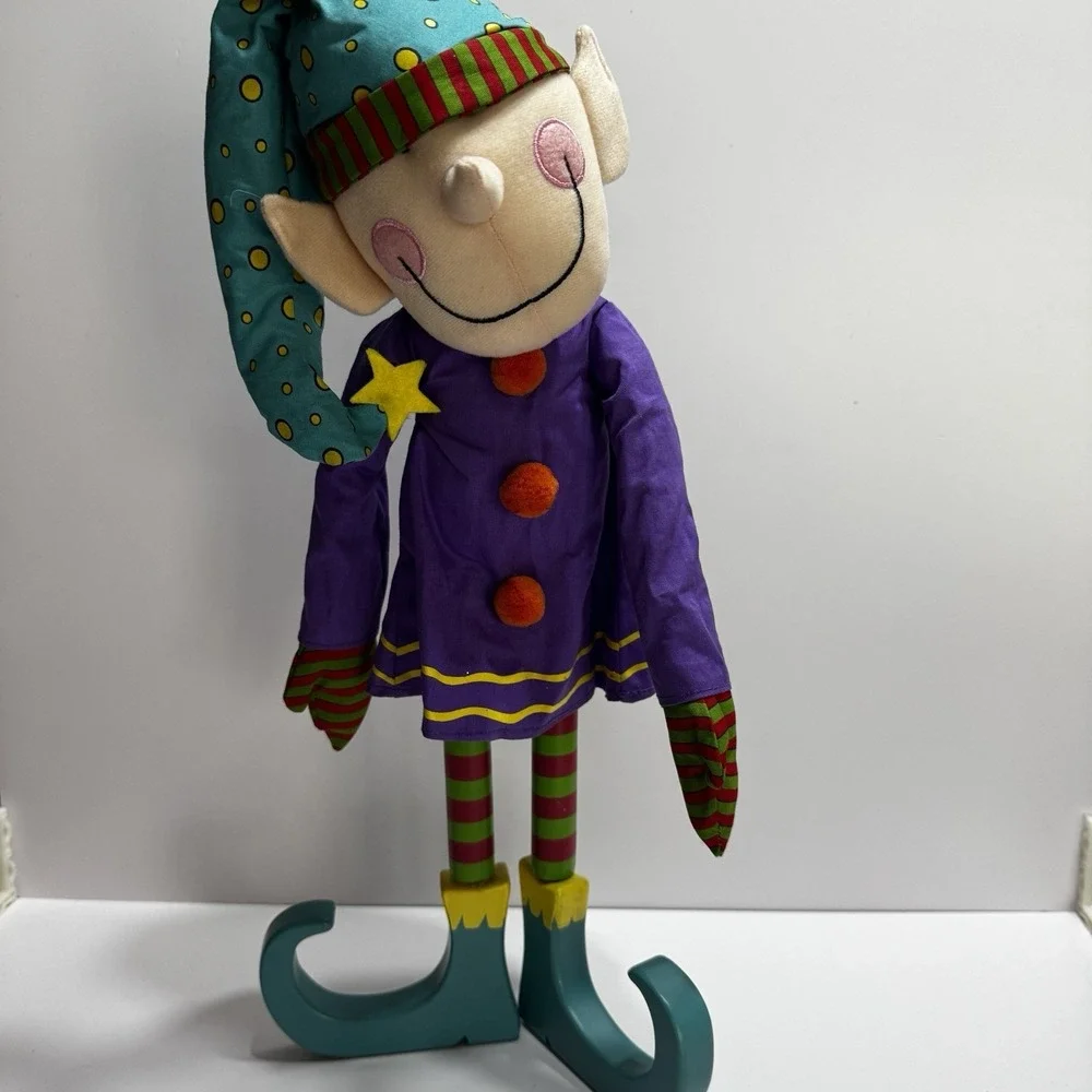 Elf Cloth Doll Rocket Wooden Legs Christmas Decor 18